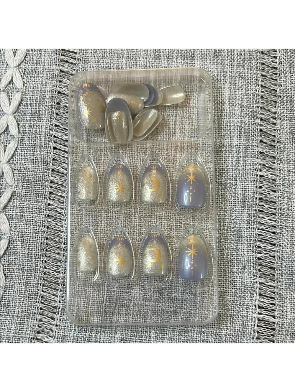 Gold and Blue Press-On Nail Set